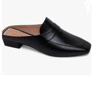 FOWT Black Square Toe Loafer Chunky Heel Mule Sandals Lightweight Slip on Shoes